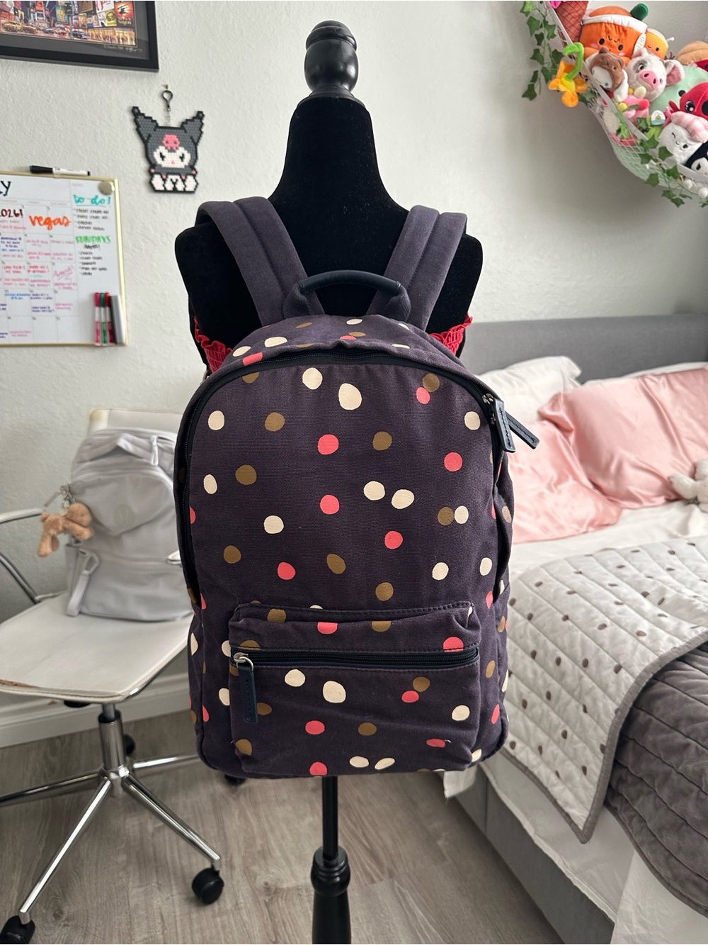 Fossil Black Backpack with Pink, Cream & Gold Polka Dots